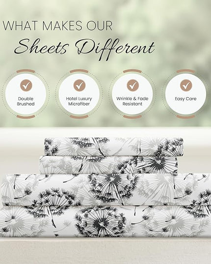 Linen Market 4 Piece Full Bedding Sheet Set (Gray Floral) - Sleep Better Than Ever with These Ultra-Soft & Cooling Bed Sheets for Your Full Size Bed - Deep Pocket Fits 16" Mattress - LeafyLoom