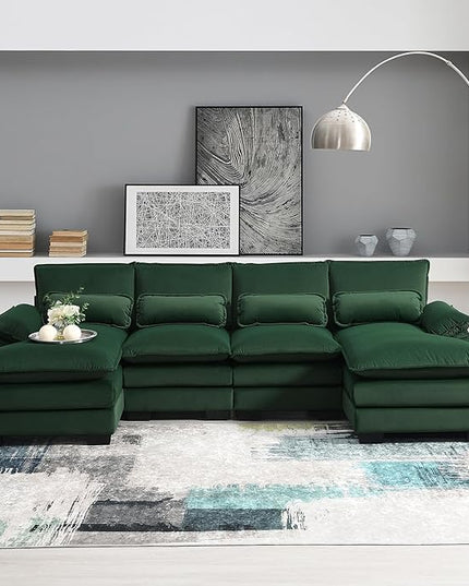 Symmetrical Modular Sectional Sofa with Chaise Lounge, 6 Seater Velvet Upholstered Cloud Couch, U Shaped Oversized Sleeper Sofa&Couches with Thicked Cushion & Detackable Backrest Living Room - LeafyLoom