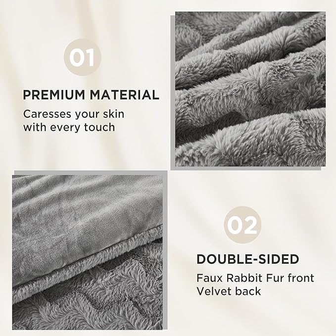 Andency Grey Fleece Comforter Set Queen Size, 3 Pieces Fuzzy Fluffy Faux Fur Bedding Comforter Set for Queen Bed, Warm Plush Shaggy Sherpa Bed Set for Women Man - LeafyLoom