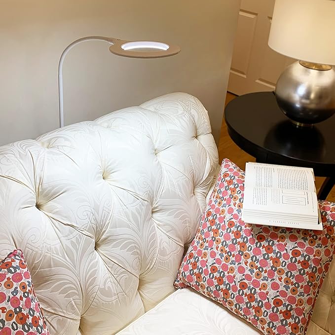 Bright Floor Lamp for Office, Reading and Bedrooms. LED Floor Lamp for Lash Light for EyeLash Extensions, Makeup & Nail Spa. Gooseneck Standing Lamp (White) - LeafyLoom