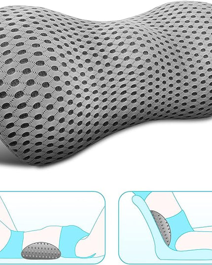 Lumbar Support Pillow - Memory Foam for Low Back Pain Relief, Ergonomic Streamline Car Seat, Office Chair, Recliner and Bed (Grey) - LeafyLoom