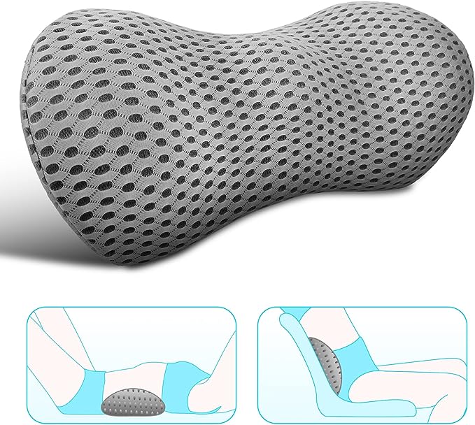 Lumbar Support Pillow - Memory Foam for Low Back Pain Relief, Ergonomic Streamline Car Seat, Office Chair, Recliner and Bed (Grey) - LeafyLoom
