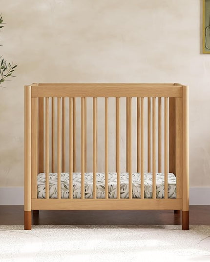 babyletto Gelato 4-in-1 Convertible Mini Crib with Toddler Bed Conversion in Honey with Vegan Tan Leather Feet, Greenguard Gold Certified - LeafyLoom