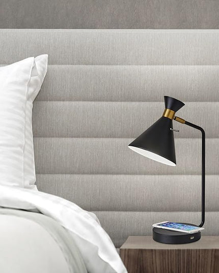 Adesso 4507-01 Maxine Desk Lamp Wireless Charging, 7W LED, 5W QI, USB Port, Indoor Lighting Lamps - LeafyLoom