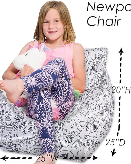 Posh Creations Structured Comfy Bean Bag Chair for Gaming, Reading, and Watching TV, Newport Chair, Canvas Coloring Fabric - Creatures - LeafyLoom