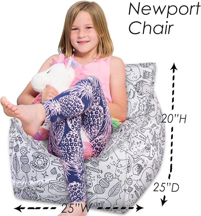 Posh Creations Structured Comfy Bean Bag Chair for Gaming, Reading, and Watching TV, Newport Chair, Canvas Coloring Fabric - Creatures - LeafyLoom