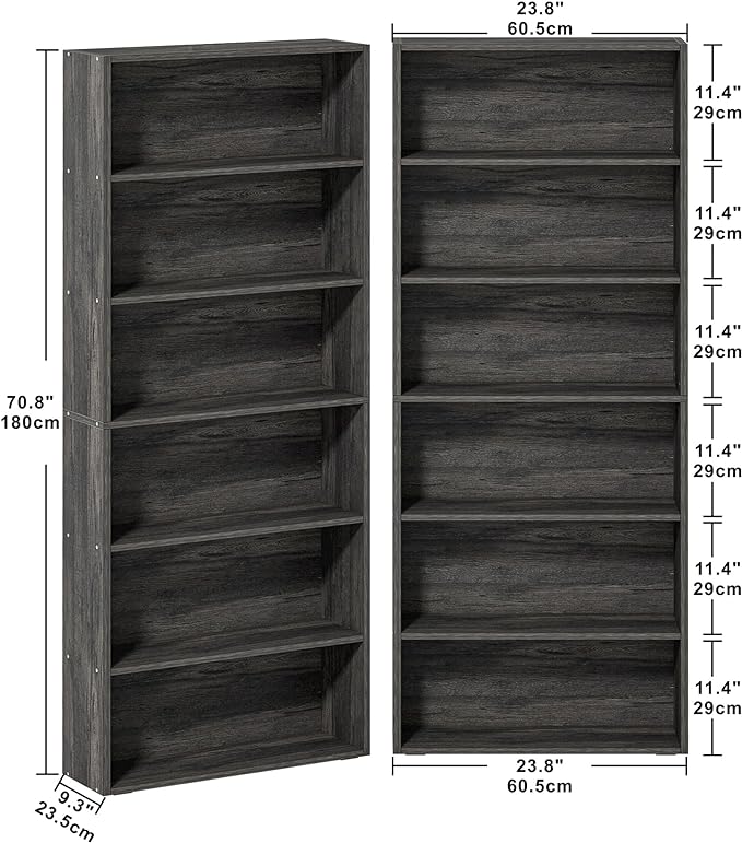 IRONCK Bookshelves and Bookcases Set of 2 Floor Standing 6 Tier Display Storage Shelves 70in Tall Bookcase Home Decor Furniture for Home Office, Living Room, Bed Room - LeafyLoom