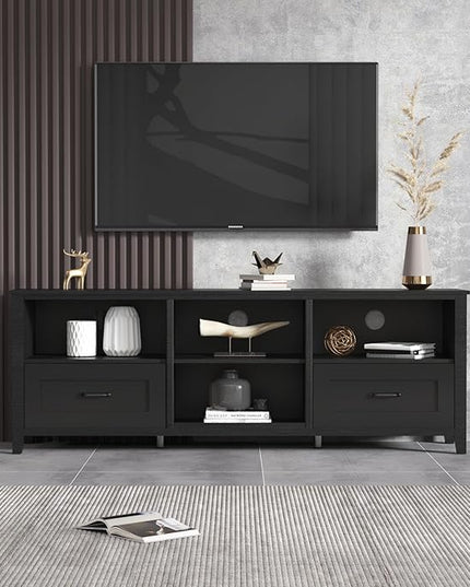 70Inch TV Stand Base, Entertainment Center Cabinet with 2 Drawers and 4 High-Capacity Storage Media Console for Living Room, Black - LeafyLoom