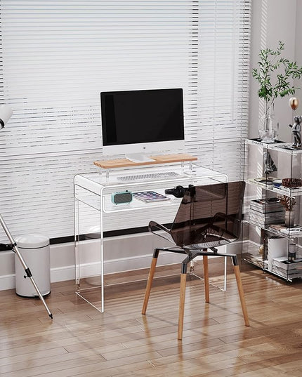 Acrylic Desk Laptop Study Table Home Office Console Table Entrance Table, 33.5'' x 15.7'' x 29.5'' (Clear) - LeafyLoom