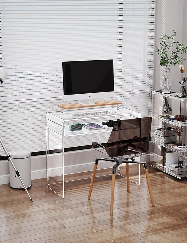 Acrylic Desk Laptop Study Table Home Office Console Table Entrance Table, 33.5'' x 15.7'' x 29.5'' (Clear) - LeafyLoom