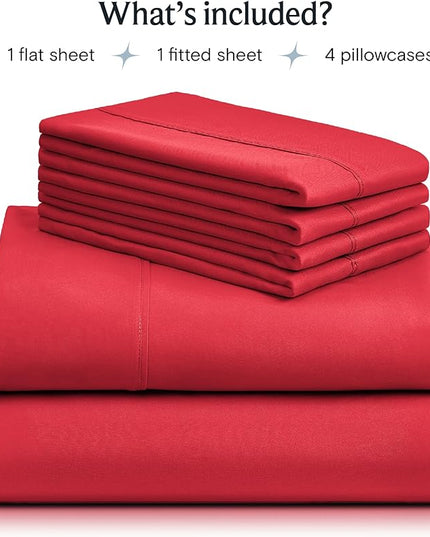 LuxClub 6 PC Queen Sheet Set, Breathable Luxury Bed Sheets, Deep Pockets 18" Eco Friendly Wrinkle Free Cooling Sheets Machine Washable Hotel Bedding Silky Soft - Red Queen - LeafyLoom