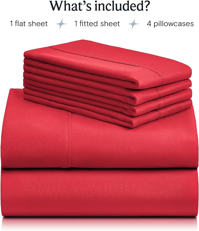 LuxClub 6 PC Queen Sheet Set, Breathable Luxury Bed Sheets, Deep Pockets 18" Eco Friendly Wrinkle Free Cooling Sheets Machine Washable Hotel Bedding Silky Soft - Red Queen - LeafyLoom