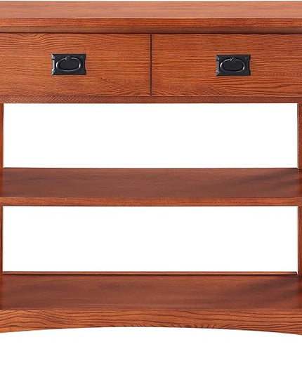 Leick Home 8261 Mission Impeccable Wood Bookcase with Drawers in Medium Oak - LeafyLoom