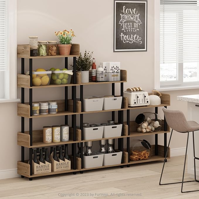Furinno Turn-N-Tube 3-Tier Toolless Display Rack, Flagstaff Oak/Black - LeafyLoom