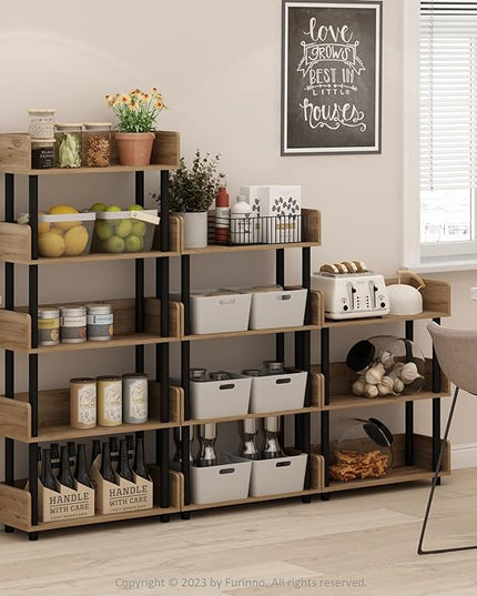 Furinno Turn-N-Tube 4-Tier Toolless Display Rack, Flagstaff Oak/Black - LeafyLoom