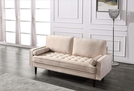 Womble Velvet Upholstered Living Room Diamond Tufted Chesterfield Sofa with Gleaming Nailheads, Beige - LeafyLoom