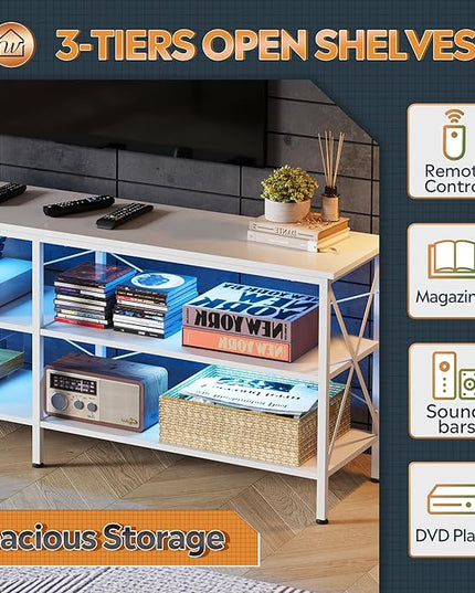 WLIVE TV Stand up to 70 Inch TV, 63" Entertainment Center with LED, TV Media Console with 3-Tier Storage Shelves for Living Room and Bedroom, White - LeafyLoom