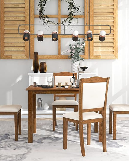 Simple Style Wood Rectangular 4 Upholstered Chairs, Easy Assembly, for Space, Apartment, Room, 5 Piece Dining Table Set, Walnut 34 - LeafyLoom