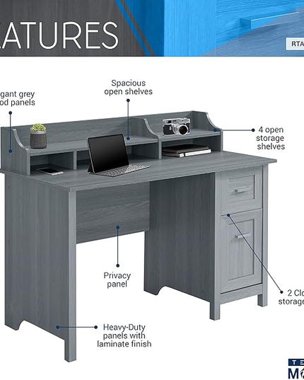 Techni Mobili Classic Office Storage Writing Desk, Grey - LeafyLoom