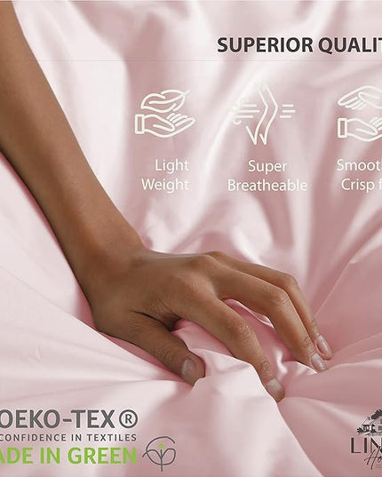100% Cotton Percale Sheets California King Size, English Rose, Deep Pocket, 4 Pieces Sheet Set - 1 Flat, 1 Deep Pocket Fitted Sheet and 2 Pillowcases, Crisp Cool and Strong Bed Linen - LeafyLoom