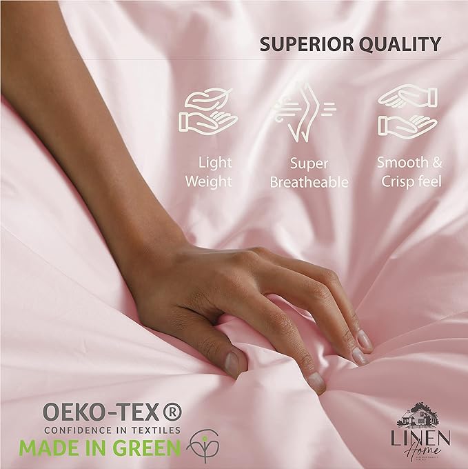 100% Cotton Percale Sheets California King Size, English Rose, Deep Pocket, 4 Pieces Sheet Set - 1 Flat, 1 Deep Pocket Fitted Sheet and 2 Pillowcases, Crisp Cool and Strong Bed Linen - LeafyLoom