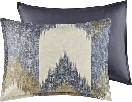 INK+IVY Queen Size Comforter Set, Cozy Cotton Comforter, All Season, Lightweight Comforter Queen Bed Set with 2 Matching Shams, Modern Cabin Lodge Ikat Chevron Design, Navy Full/Queen 3 Piece - LeafyLoom