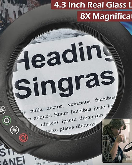 8X Stand Magnifying Glass with Light, Veemagni 24" Flexible Gooseneck 5 Color Modes Stepless Dimmable Magnifying Floor Lamp, 3-in-1 Adjustable Lighted Magnifier Hands Free for Close Work, Esthetican - LeafyLoom
