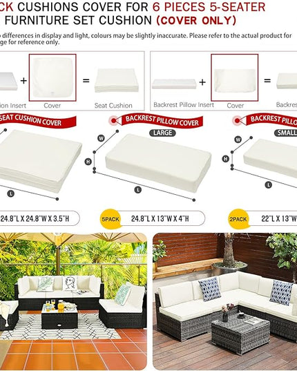 ClawsCover 12 Pack Outdoor Seat and Back Cushions Replacement Covers Fit for 6Pieces 5-Seater Wicker Rattan Patio Furniture Conversation Set Sectional Couch Chairs,Cream-Include Cover Only - LeafyLoom
