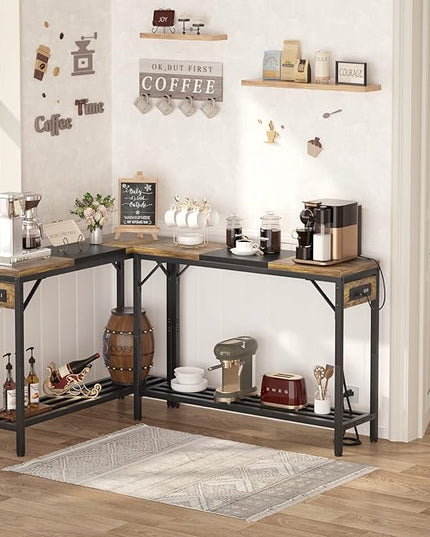 Narrow Console Table with Power Strips, Sofa Table with Storage Shelves for Living Room, 2-tier Foyer Tables for Entryway, Hallway, Behind Couch, Kitchen Counter, 39'', Rustic & Black - LeafyLoom