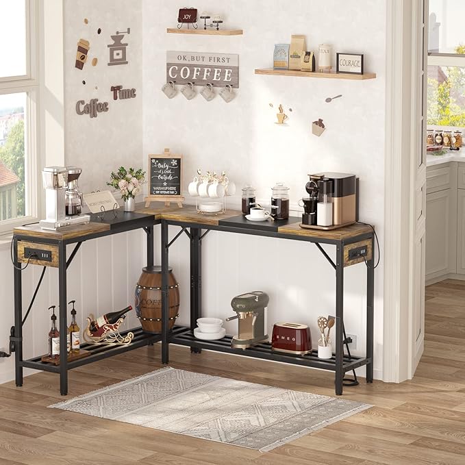 Narrow Console Table with Power Strips, Sofa Table with Storage Shelves for Living Room, 2-tier Foyer Tables for Entryway, Hallway, Behind Couch, Kitchen Counter, 39'', Rustic & Black - LeafyLoom