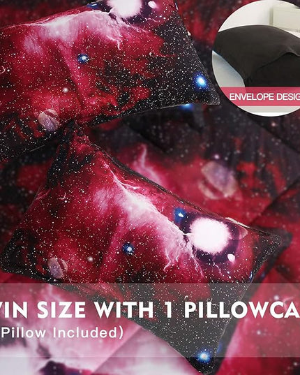 Litanika 3D Galaxy Comforter Twin(66x90lnch), 2 Pieces(1 Galaxy Comforter, 1 Pillowcase), Universe Outer Space Comforter, Microfiber Bedding Set for Boy Girl Kid Teen - LeafyLoom