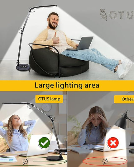 Led Desk Lamp | Architect Desk Lamps for Home Office | Desk Light Swing Arm with Wireless Charger, Adjustable Color temp & Brightness | Tall Table Lamp for Work, Reading, Study, Computer Monitor - LeafyLoom