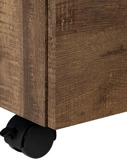 Monarch Specialties 7400, Rolling Mobile, Storage, Printer Stand, Office, Work, Laminate, Brown, Contemporary, Modern Filing Cabinet-3 Drawer Reclaimed Wood/Castors, 18.25" L x 17.75" W x 25.25" H - LeafyLoom