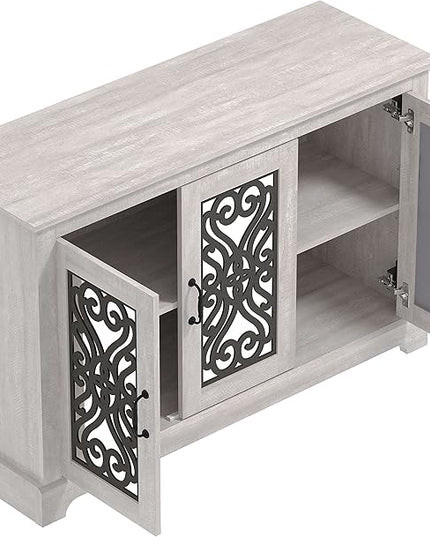 Galano Calidia 3 Door Sideboard, Kitchen Storage Sideboard Buffet Cabinet Console with Acrylic Mirror Doors & Adjustable Shelves, 15.67" D x 45.71" W x 29.29" H, Dusty Grey Oak - LeafyLoom