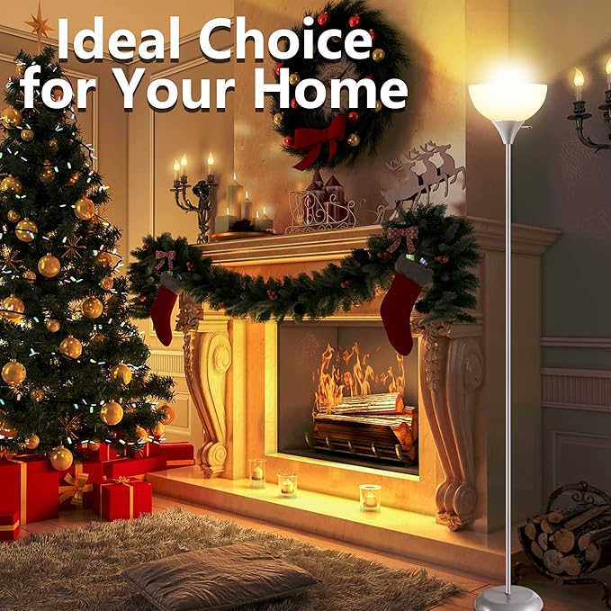 Floor Lamp, Standing Lamp, Modern Floor Lamp with Drop-Resistant White Lampshade, E26 Socket, Industrial Floor Lamp for Living Room Bedroom Study Office - LeafyLoom