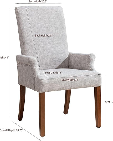 Dining Room Chairs with Arms，Tufted Upholstered High Back Nailed Trim with Untique Oak Wood Legs for Kitchen Restaurant Room Bedroom (Light Gray, SingleA) - LeafyLoom
