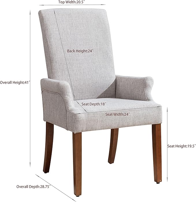 Dining Room Chairs with Arms，Tufted Upholstered High Back Nailed Trim with Untique Oak Wood Legs for Kitchen Restaurant Room Bedroom (Light Gray, SingleA) - LeafyLoom