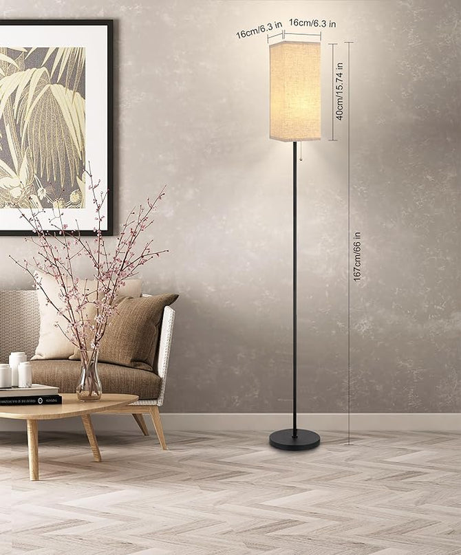 Floor Lamp for Living Room,Farmhouse Linen Floor lamp,Modern Standing lamp with LED Bulb Included,Black Tall Lamp with Chain Switch for Bedroom,Kids Room and Office. - LeafyLoom