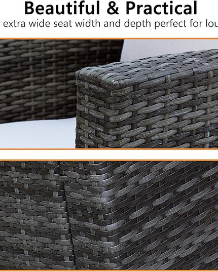 4 Piece Patio Furniture Sets, All-Weather Wicker Conversation Sets, Outdoor Rattan Sectional Sofa Chair with Cushions and Coffee Table for balcony, garden, backyard, Grey - LeafyLoom