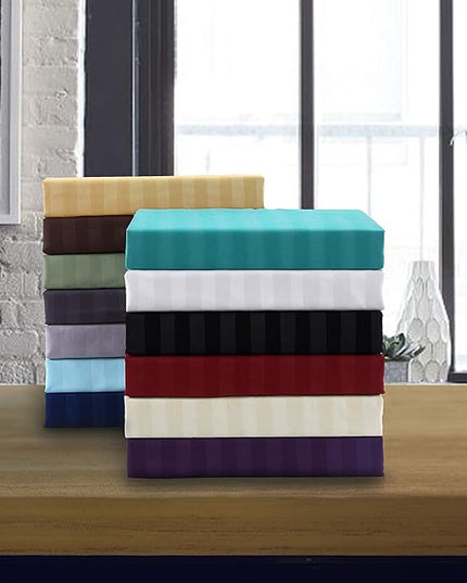 Elegant Comfort Best, Softest, Coziest 6-Piece Sheet Sets! - 1500 Premier Hotel Quality Luxurious Wrinkle Resistant 6-Piece DAMASK STRIPE Bed Sheet Set, Queen Sage/Green - LeafyLoom