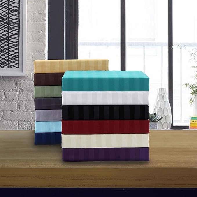 Elegant Comfort Best, Softest, Coziest 6-Piece Sheet Sets! - 1500 Premier Hotel Quality Luxurious Wrinkle Resistant 6-Piece DAMASK STRIPE Bed Sheet Set, Queen Sage/Green - LeafyLoom