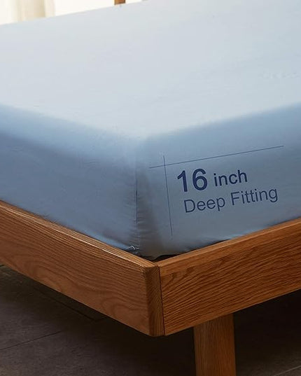 SONORO KATE Bed Sheet Set Super Soft Microfiber 1800 Thread Count Luxury Egyptian Sheets 16-Inch Deep Pocket Wrinkle-4 Piece(Queen Lake Blue) - LeafyLoom