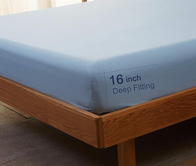 SONORO KATE Bed Sheet Set Super Soft Microfiber 1800 Thread Count Luxury Egyptian Sheets 16-Inch Deep Pocket Wrinkle-4 Piece(Queen Lake Blue) - LeafyLoom