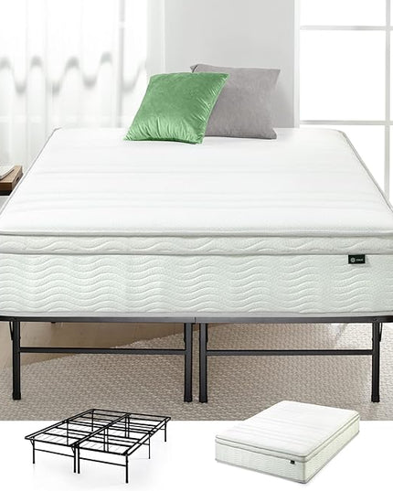 ZINUS 12 Inch Foam and Spring Mattress and Heavy Duty SmartBase Metal Mattress Foundation Set / Bed and Mattress Set / No Box Spring Needed / Mattress in a Box, Twin - LeafyLoom