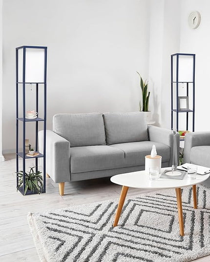 Simple Designs LF1014-NAV Etagere Organizer Storage Shelf Linen Shade Floor Lamp, Navy - LeafyLoom