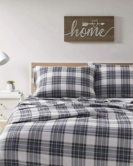 Comfort Spaces Cotton Flannel Breathable Warm Deep Pocket Sheets with Pillow Case Bedding, Full, Scottish Plaid Blue, 4 Piece - LeafyLoom