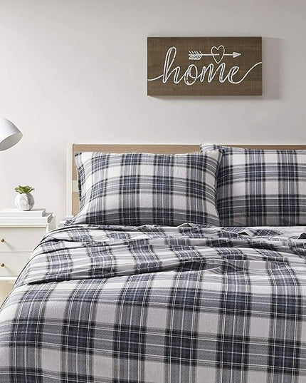 Comfort Spaces Cotton Flannel Breathable Warm Deep Pocket Sheets with Pillow Case Bedding, Cal King, Scottish Plaid Blue, 4 Piece - LeafyLoom