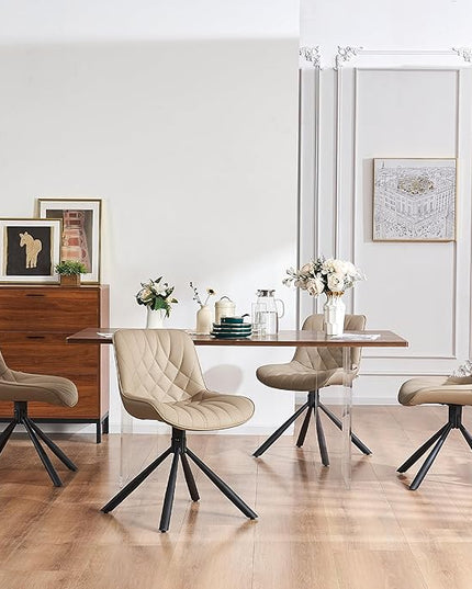YOUNUOKE Upholstered Dining Chairs Set of 2 Comfortable Mid Century Modern Kitchen Chair with Sturdy Metal Legs Faux Leather Dinner Chairs for Kitchen Dining Room, Khaki - LeafyLoom