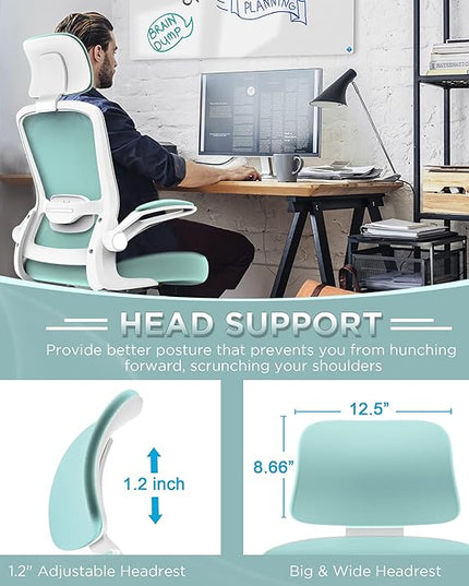 Mimoglad Office Chair, High Back Ergonomic Desk Chair with Adjustable Lumbar Support and Headrest, Swivel Task Chair with flip-up Armrests for Guitar Playing, 5 Years Warranty - LeafyLoom