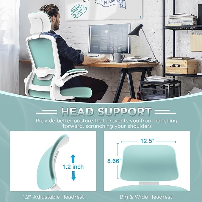 Mimoglad Office Chair, High Back Ergonomic Desk Chair with Adjustable Lumbar Support and Headrest, Swivel Task Chair with flip-up Armrests for Guitar Playing, 5 Years Warranty - LeafyLoom